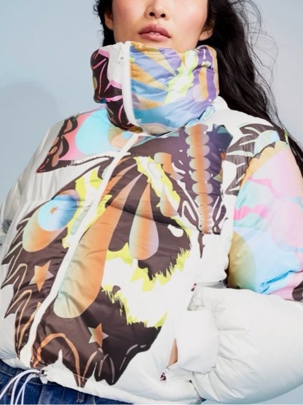 Cynthia Rowley White Puffer Jacket with Multicolor Graphic - Picture 2 of 6